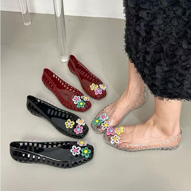 Women'S Accessories And Jewelry - รองเท้าเจลลี่ลายดอกไม้แฮนด์เมดสุดน่ารักสไตล์โดพามีน พร้อมหัวเข็มขัดตกแต่งรองเท้า DIY อุปกรณ์เสริมรองเท้า เครื่องประดับรองเท้า รองเท้าบัลเล่ต์