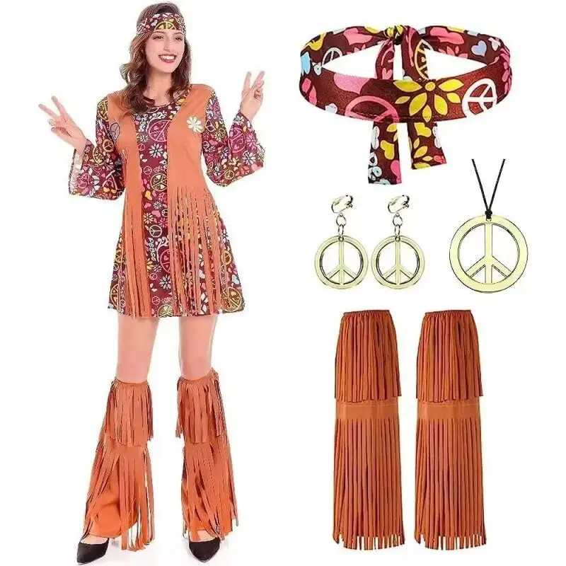 Women'S Accessories In The 70S - ชุดฮิปปี้ดิสโก้สไตล์วินเทจสำหรับผู้หญิงยุค 60s 70s ชุดครบเซ็ตพร้อมเครื่องประดับเข้าชุด สำหรับงานฮาโลวีน งานคาร์นิวัล