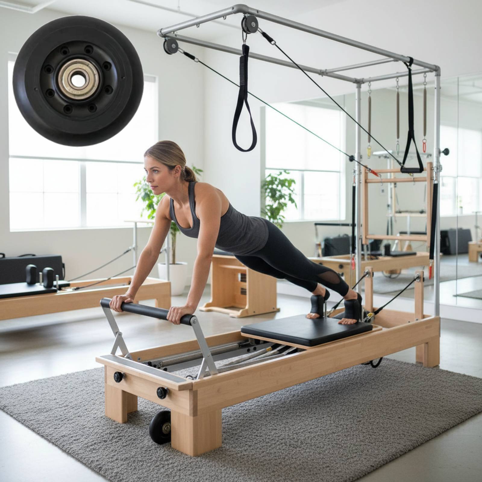 Women'S Exercise Accessories - ล้อพิลาทิส รีฟอร์เมอร์ สีดำ สำหรับผู้หญิง ใช้งานง่าย ติดตั้งสะดวก