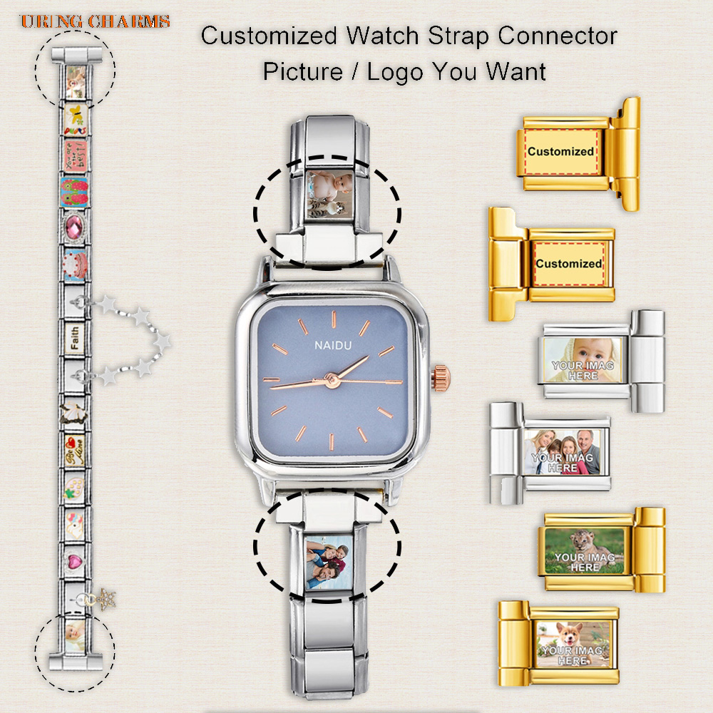 Women Accessories Logo - 1 คู่ภาพโลโก้ที่กําหนดเองสายนาฬิกาเชื่อมต่อ Fit 9 มม.อิตาเลี่ยน Charm