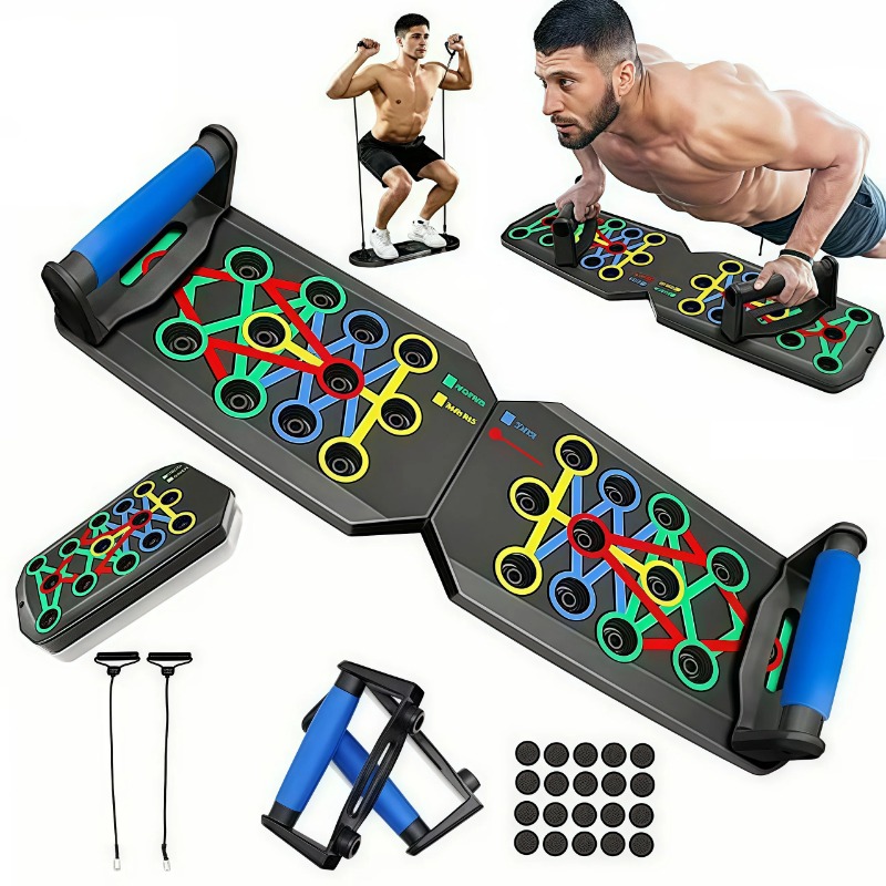 Women'S Exercise Accessories - บอร์ดวิดพื้นแบบพับได้พร้อมสายยางยืด, บาร์วิดพื้นอเนกประสงค์, อุปกรณ์ออกกำลังกายแบบพกพาสำหรับใช้ในบ้าน, ระบบฝึกกล้ามเนื้อหน้าอก หลัง ไหล่