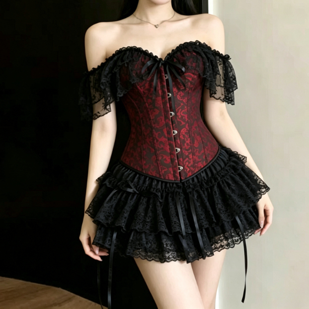 ชุดคอร์เซ็ตลูกไม้สไตล์โกธิค Y2 - Layered Necklace Set บทวิจารณ์และราคา