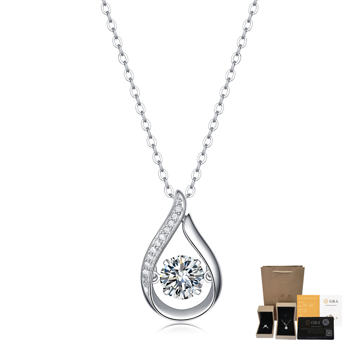 สร้อยคอจี้มอยซาไนต์ทรงหยดน้ำเง - Charm Necklace Dainty บทวิจารณ์และราคา